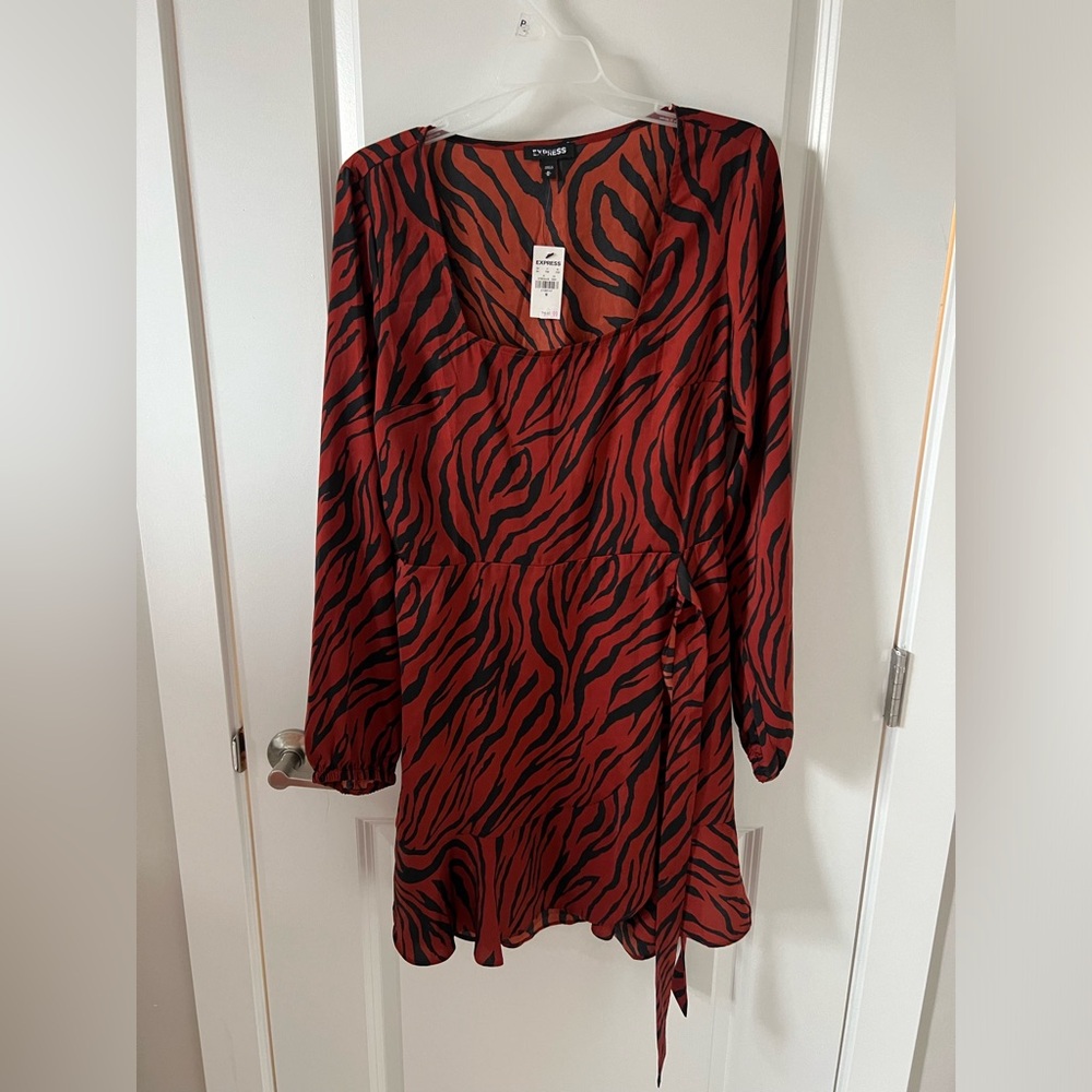NWT Express Orange and Black Animal Print Dress